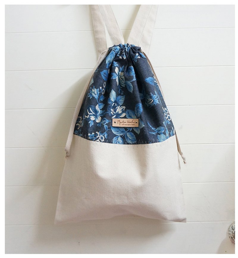 ☚ 寬背帶束口包 _ 丹寧花海 ☛ - 水桶袋/索繩袋 - 其他材質 藍色