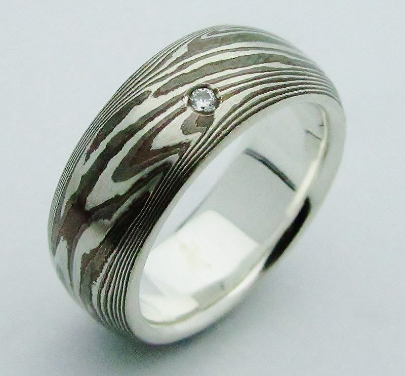 Element 47 Jewelry studio~ mokume gane ring 03 (silver/copper/shibuichi) - แหวนคู่ - โลหะ หลากหลายสี