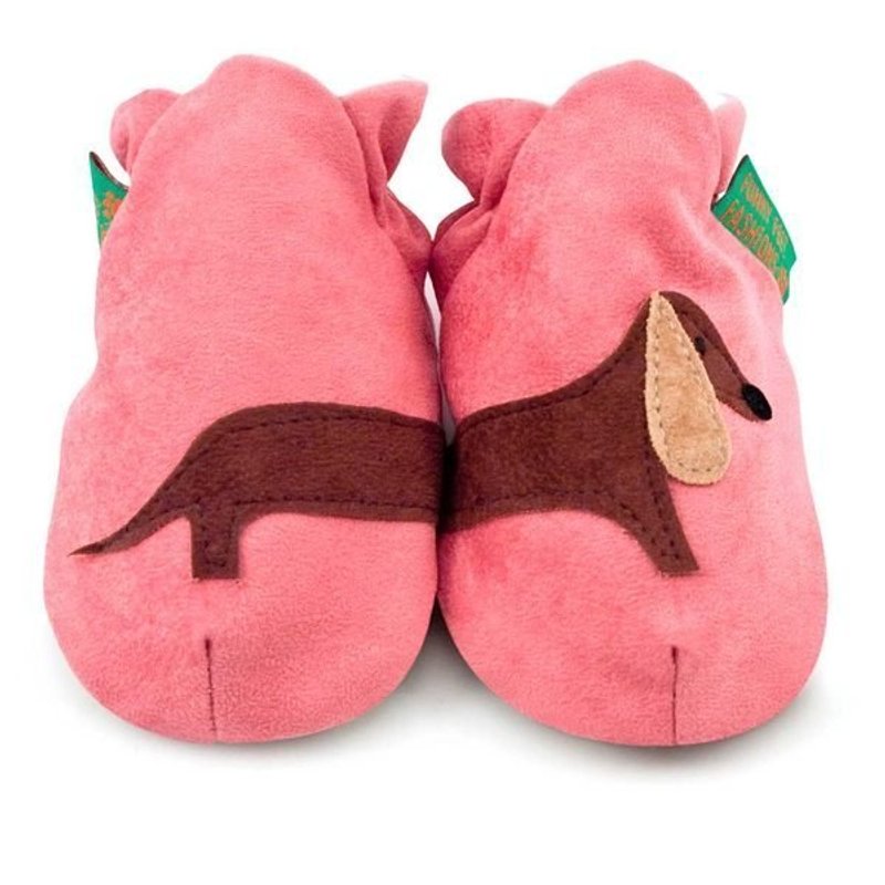 ★客製化★【英國手工鞋FunkyFeet Fashions】桃紅臘腸狗學步鞋0-24M(NT$1750)/ 2-7Y(NT$1950) - 男/女童鞋 - 其他材質 紅色