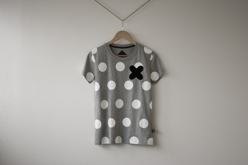 【Not Mr. Right】 Really recommend the polka dot T-shirt (gray) - เสื้อฮู้ด - ผ้าฝ้าย/ผ้าลินิน สีเทา