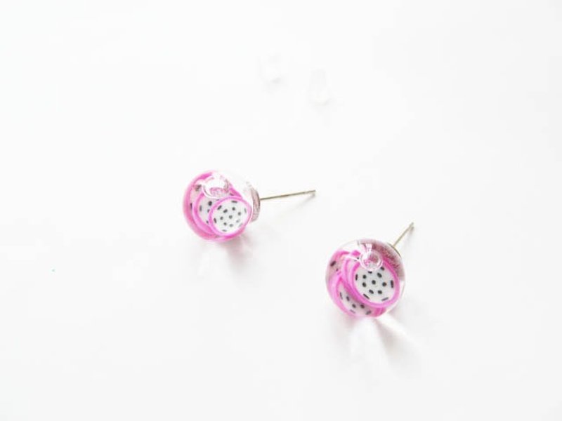 ＊Rosy Garden＊Dragon fruit water inside glass ball stud earrings - Earrings & Clip-ons - Glass Purple