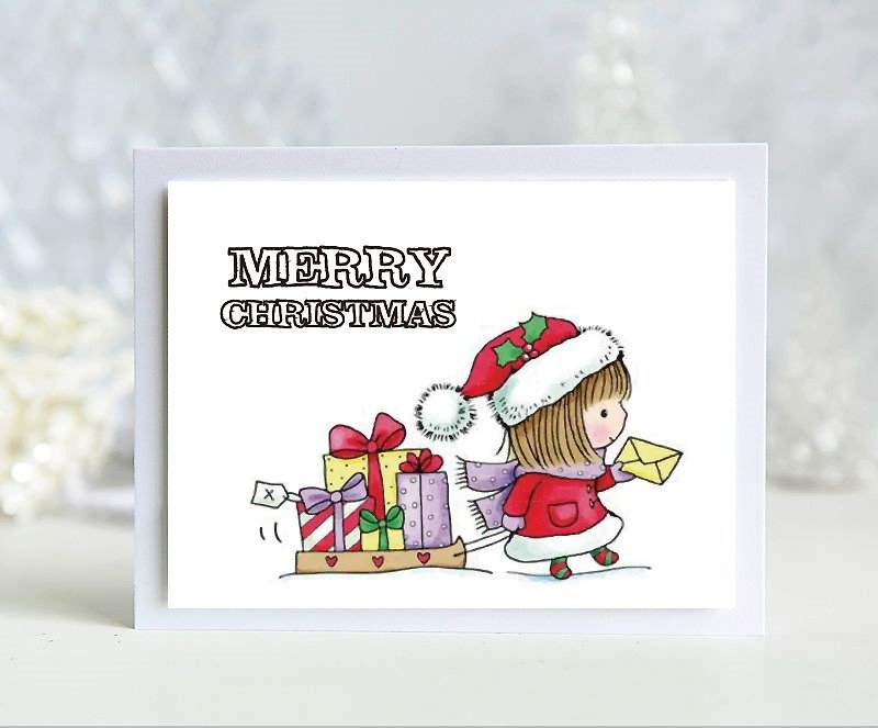 3 Merry Christmas Taoka Christmas / Merry Christmas little girl / English handmade cards - Cards & Postcards - Paper Multicolor