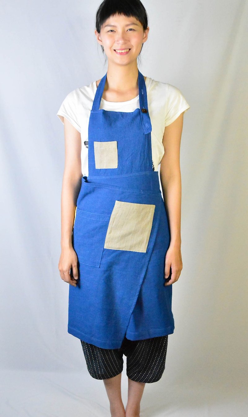 Plant dyeing tie work clothes _L version _ blue _ fair trade - Aprons - Cotton & Hemp Blue