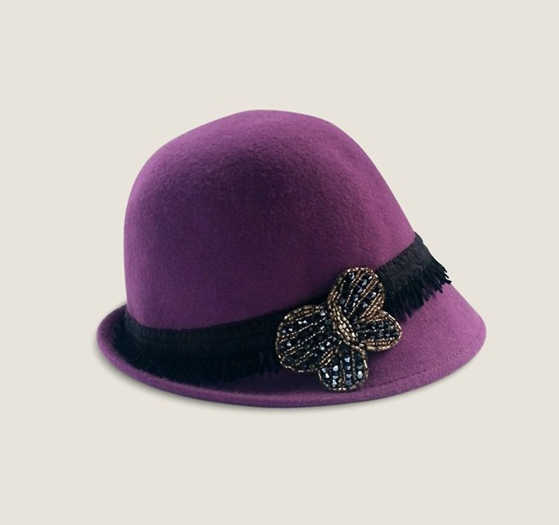 Korakuen Korakuen*Butterfly Girl*purple felt hat - Hats & Caps - Other Materials Purple