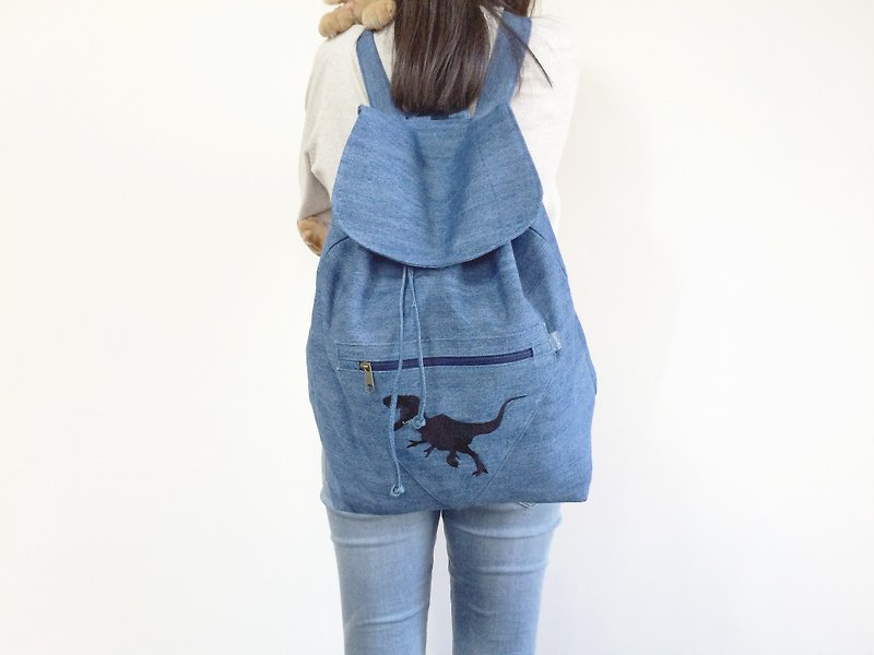 MaryWil Denim Backpack-Tyrannosaurus - Backpacks - Thread Blue