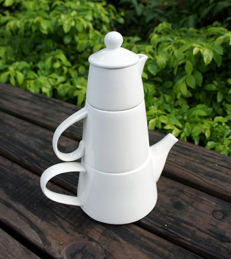 英式疊疊好茶3件組 - Teapots & Teacups - Other Materials White