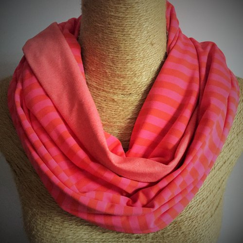 双面棉质 圈圈围巾 / 脖围 circle/infinity scarf (桃红条纹 粉红)