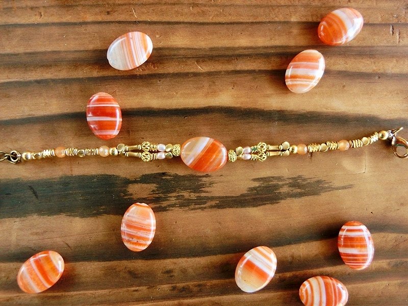 [UNA- excellent Na] handmade fruit sugar series - striped agate ▲ ▲ bracelet natural stone Bronze customization - Bracelets - Gemstone Orange