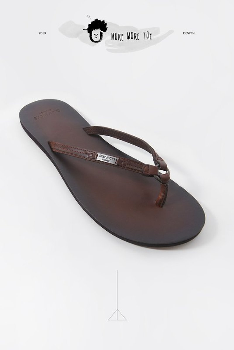 【送她的禮物】簡約質感皮革鐵標夾腳拖鞋／最後一雙 - Women's Casual Shoes - Genuine Leather Brown