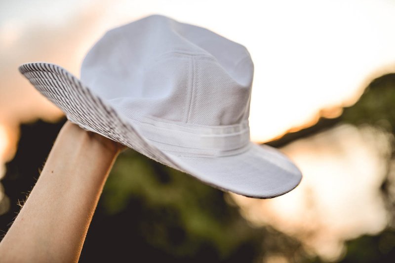 White adventure hat - little stripe FLIPPABLE - Hats & Caps - Cotton & Hemp White