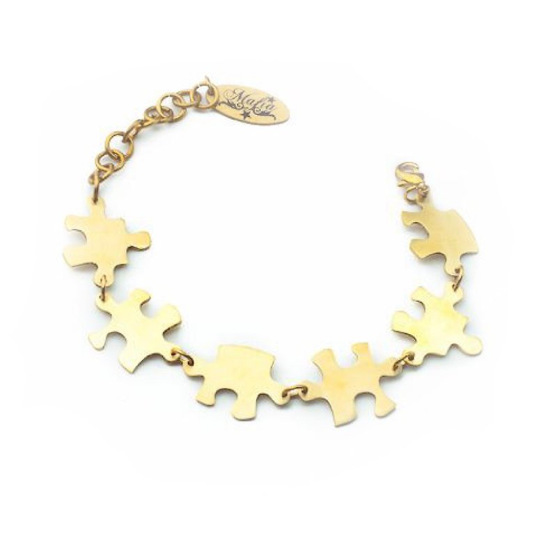 Jigsaw  bracelet in brass  hand sawing,Rocker jewelry ,Skull jewelry,Biker jewelry - 手鍊/手環 - 其他金屬 