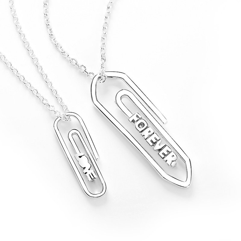 情侶對鍊-Love message 迴紋針設計純銀對鍊 - 項鍊 - 純銀 白色