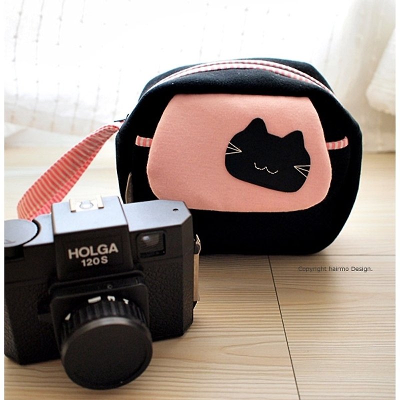 hairmo。咪咪貓拍立得相機包-黑 (富士mini系列均可) - 相機袋 - 棉．麻 黑色