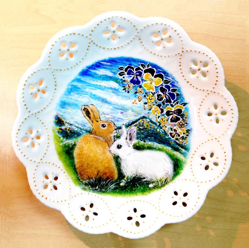 Wall decorative plate / Japan Lace disk - ring rabbit - แก้วมัค/แก้วกาแฟ - วัสดุอื่นๆ หลากหลายสี