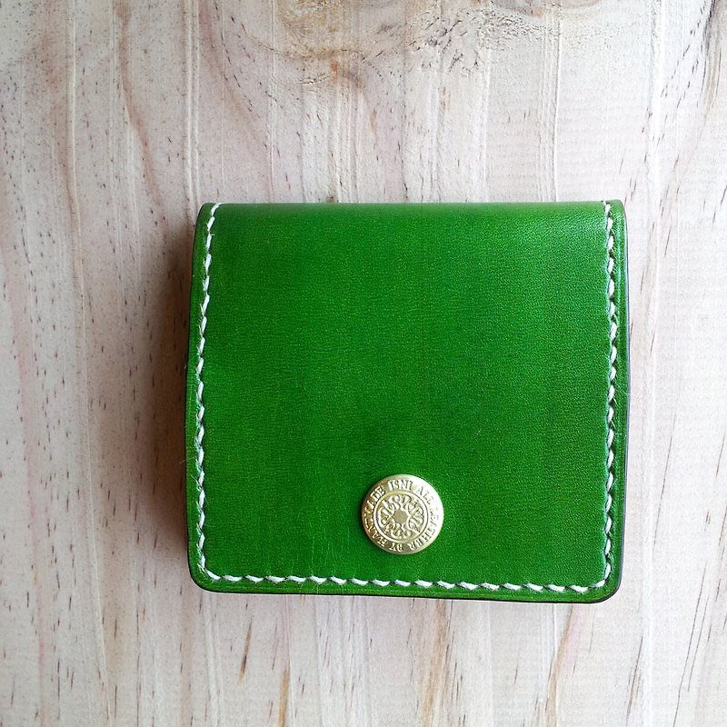 手工皮件 / 限量手縫零錢包  ~超夯馬卡龍 豆綠色    ** isni手作り革專門店** - Coin Purses - Genuine Leather Green