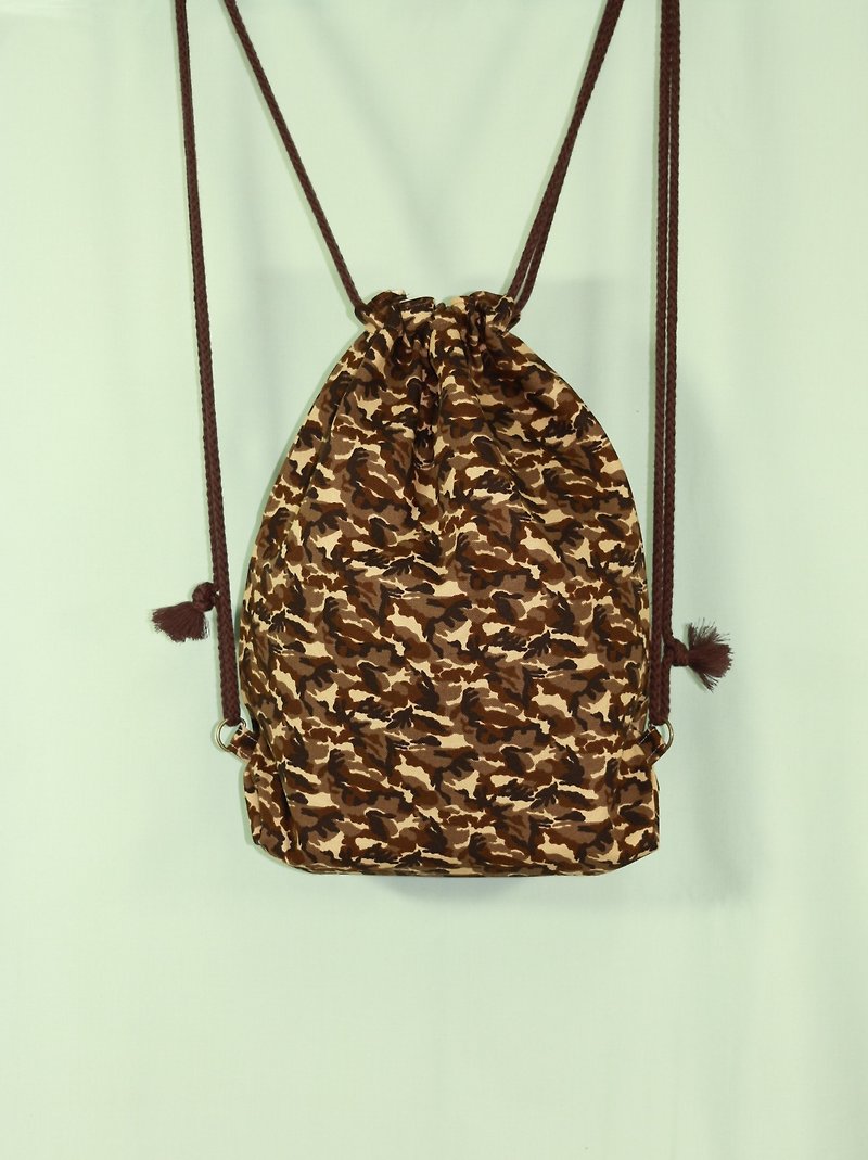 Gourmet coffee camouflage bunch mouth backpack - กระเป๋าเป้สะพายหลัง - ผ้าฝ้าย/ผ้าลินิน สีเขียว