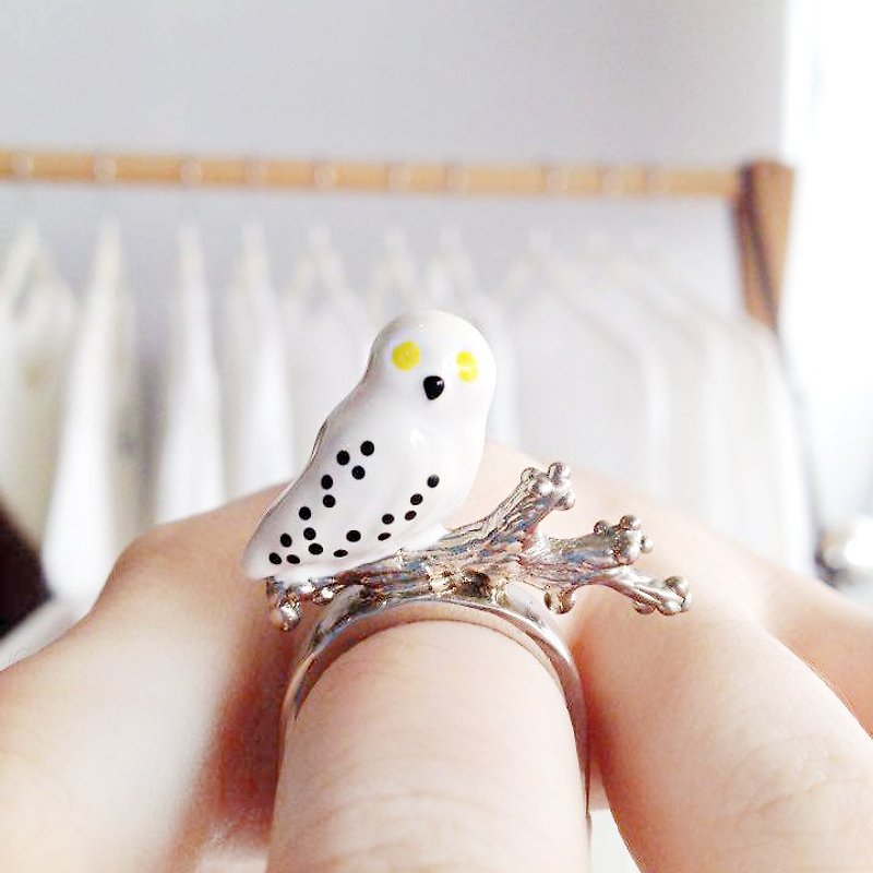 Snowy Owl Ring, Owl Ring, White Owl Ring - General Rings - Other Metals White