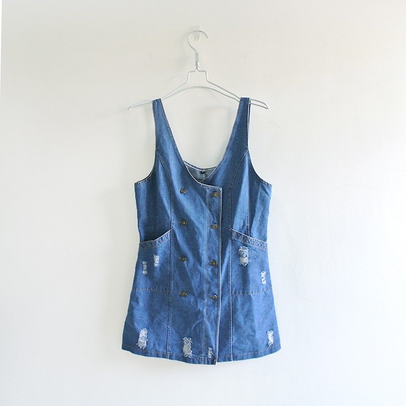 │Slowly│ breasted denim pocket styling. - Dress │vintage forest vintage retro British literary girl tannins... - Women's Vests - Other Materials Blue