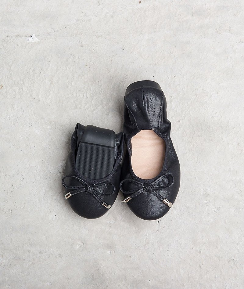 零碼-【純真女孩】摺疊芭蕾舞鞋-魔法黑鑽(童鞋) - 娃娃鞋/平底鞋 - 真皮 黑色