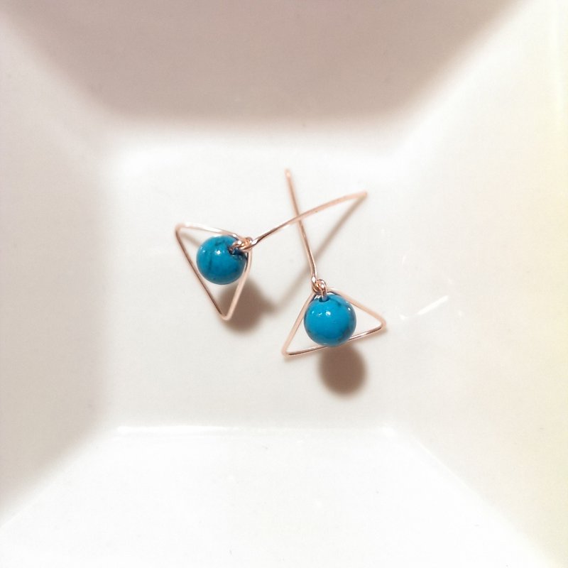 【LeRoseArts】Pythagoras 系列手製耳環-玫瑰金鍍銀線製 - 耳環/耳夾 - 其他金屬 藍色