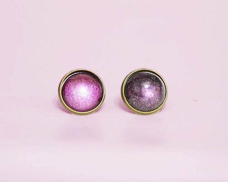 Purple hand-painted earrings (ear acupuncture/ Clip-On) - ต่างหู - โลหะ สีม่วง