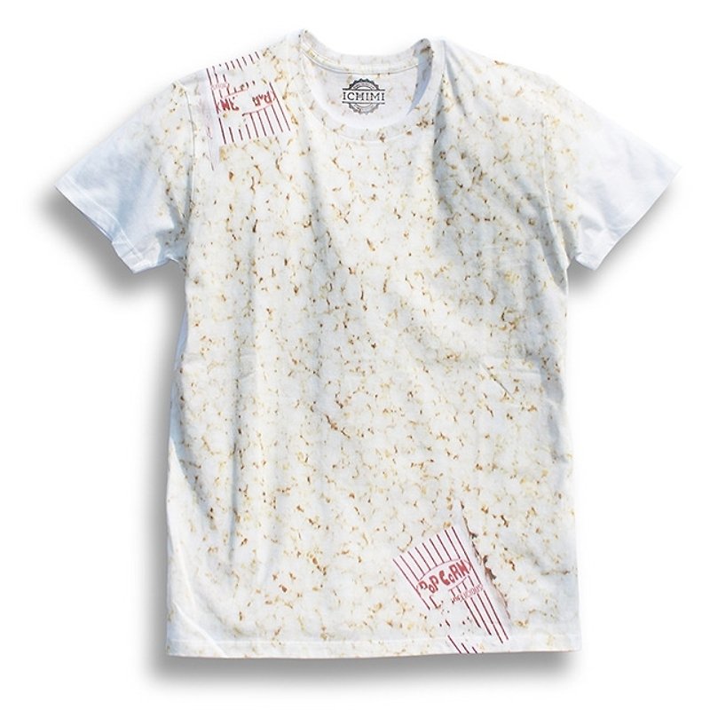 Japanese brands sold exclusively ICHIMI- delicious T Series - popcorn delicious T - Men's Shirts - Other Materials White