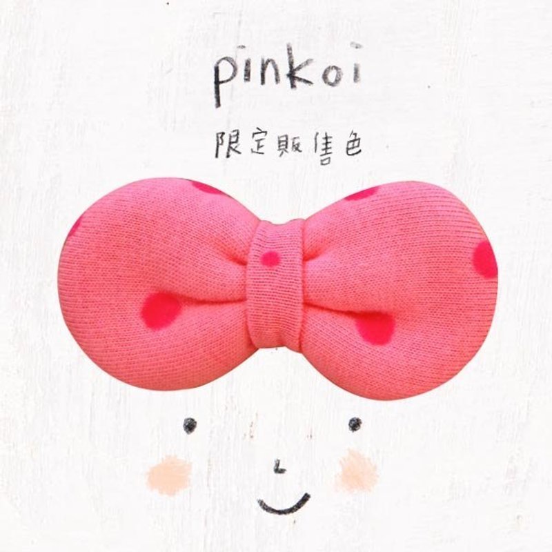 PINKOI限定色 （桃紅絨毛點點）有機棉蝴蝶結多功能配飾 - Hair Accessories - Other Materials Red