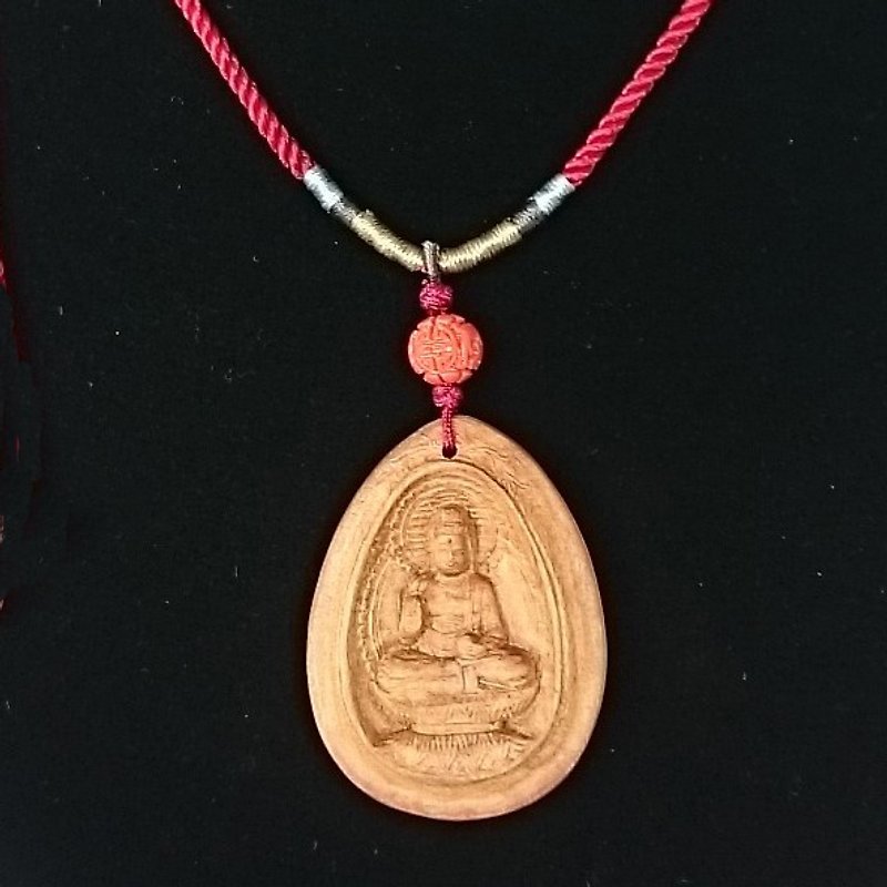 There is a gift for blessing and praying for good health ㊣ Laoshan Sandalwood Body Necklace-Medicine Buddha Bodhisattva (Chinese knot necklace) - Necklaces - Wood Multicolor