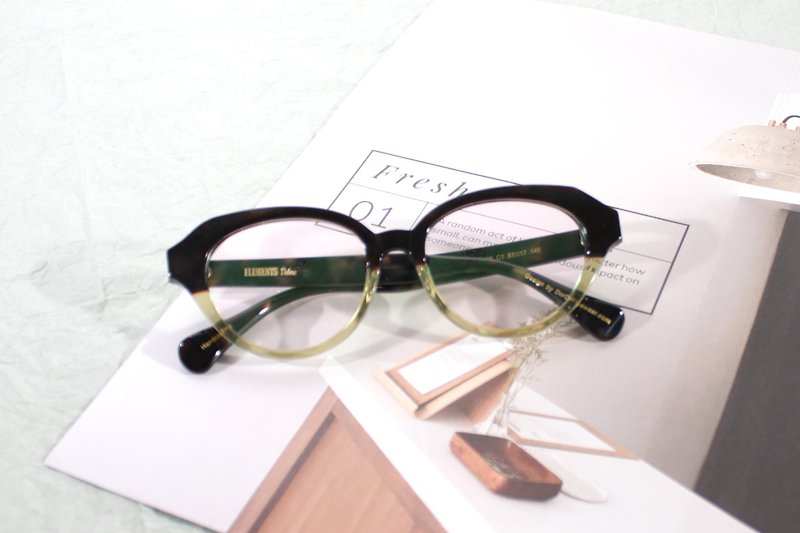 貓眼型格玳瑁色拼透亮綠色眼鏡框歐陸復古風 - 眼鏡/眼鏡框 - 其他材質 多色