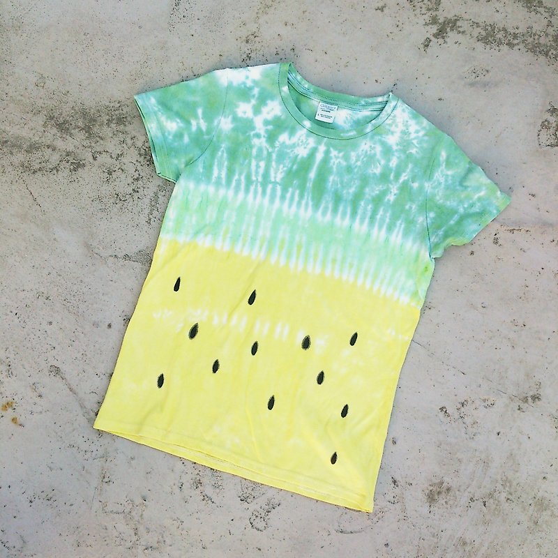 Yellow Watermelon | Tie dye/T-shirt/Garment/Custom size/Men/Women - เสื้อยืดผู้หญิง - ผ้าฝ้าย/ผ้าลินิน สีเหลือง