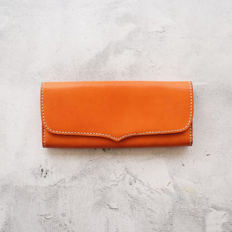 真皮 皮革 橘色 - 3摺12卡長夾。手縫皮革材料包。BSP012