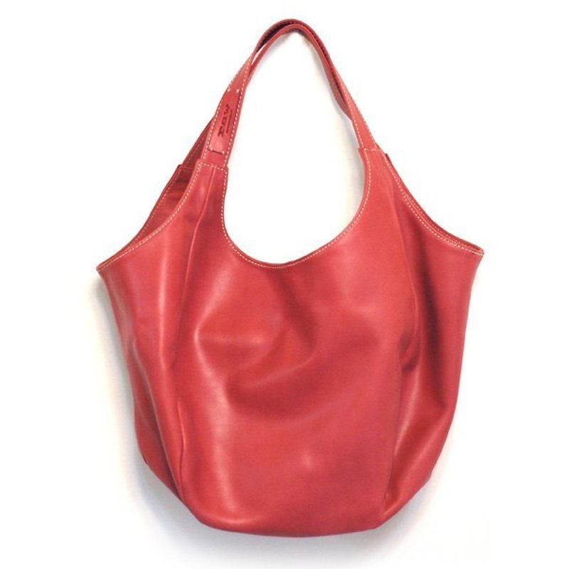 桃紅-立體剪裁牛皮肩背包{六片牛皮拼接而成} size M - Messenger Bags & Sling Bags - Genuine Leather Pink