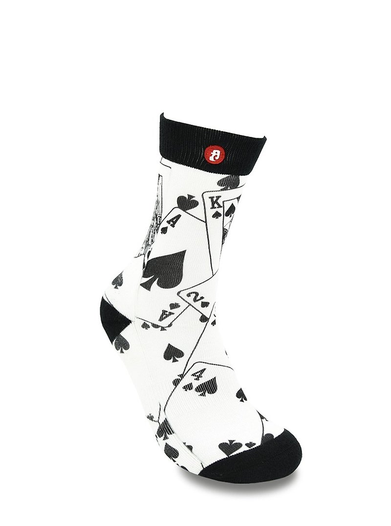 Fool's Day Printed Crew Socks - Show Hand - ถุงเท้า - วัสดุอื่นๆ ขาว