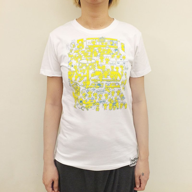Design T-shirt | KTV Happy Rabbit - เสื้อยืดผู้หญิง - ผ้าฝ้าย/ผ้าลินิน ขาว