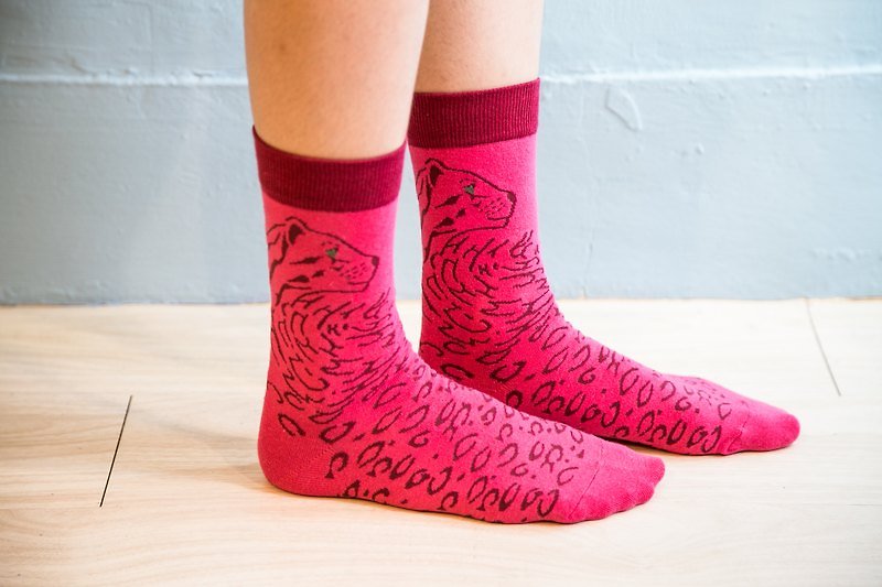 Leopardus Brachyurus Socks_Animals Collection, unisex/quirky/happy socks - Socks - Other Materials Red
