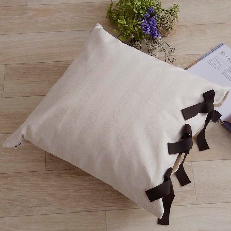 【カバーのみ】 canvas stripes クッションカバー ribbon SQ - 枕頭/抱枕 - 棉．麻 咖啡色