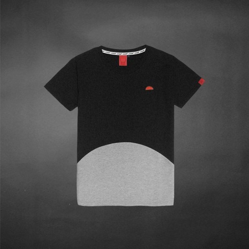 Tee with black and gray semicircle stitching-only M size left - Men's T-Shirts & Tops - Cotton & Hemp Black