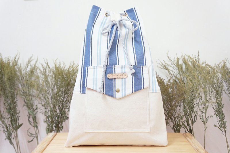 寬背帶旅行束口包 | 水藍色瓷盤 - 水桶包/束口袋 - 其他材質 藍色