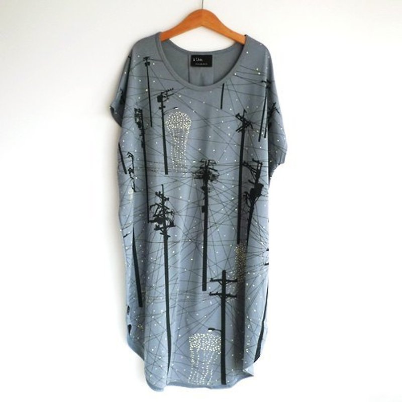 Urb / Jellyfish Firefly City / Oblong Attached Rope Multi-wear Style / Iron Grey - Women's T-Shirts - Cotton & Hemp Gray