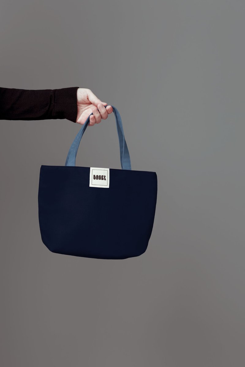 Simple Color-hopping Canvas Small Tote Bag/ Lunch Bag/ Navy Blue + Morandi Blue - Handbags & Totes - Other Materials Multicolor