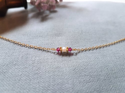 :: Magenta . L :: 巴洛克 ‧ 古典 洋紅 水晶 珍珠 細手鍊