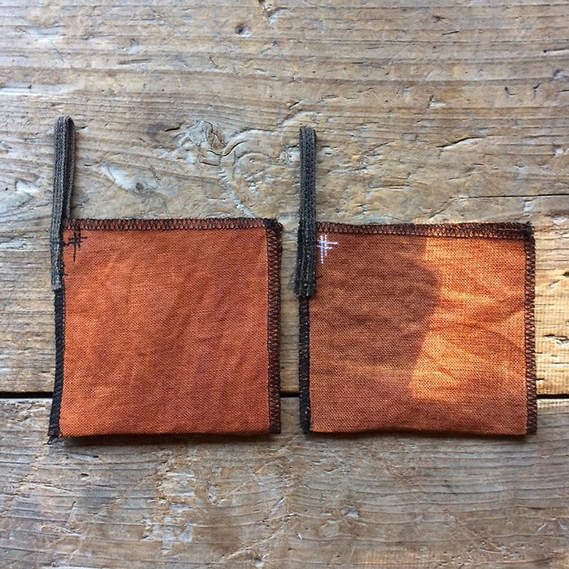 A set of 2 small coffee filters of persimmon astringent Linen that can be used repeatedly - Coffee Pots & Accessories - Cotton & Hemp Brown