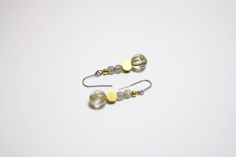 Valentines Day gift gold gray natural stone geometric earrings - ต่างหู - วัสดุอื่นๆ สีทอง