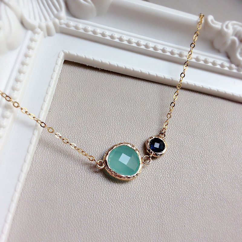 "KeepitPetite" Elegant gilt edging · · gold-plated glass imitation gemstones Necklace sky blue mint green x (40cm / 16 inches) - Necklaces - Gemstone Blue