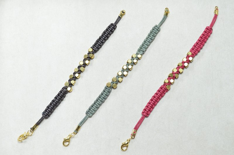 仿皮繩方銅珠手鍊(桃紅/草綠/深咖)-手工/銅珠 - 手鍊/手鐲 - 其他材質 多色