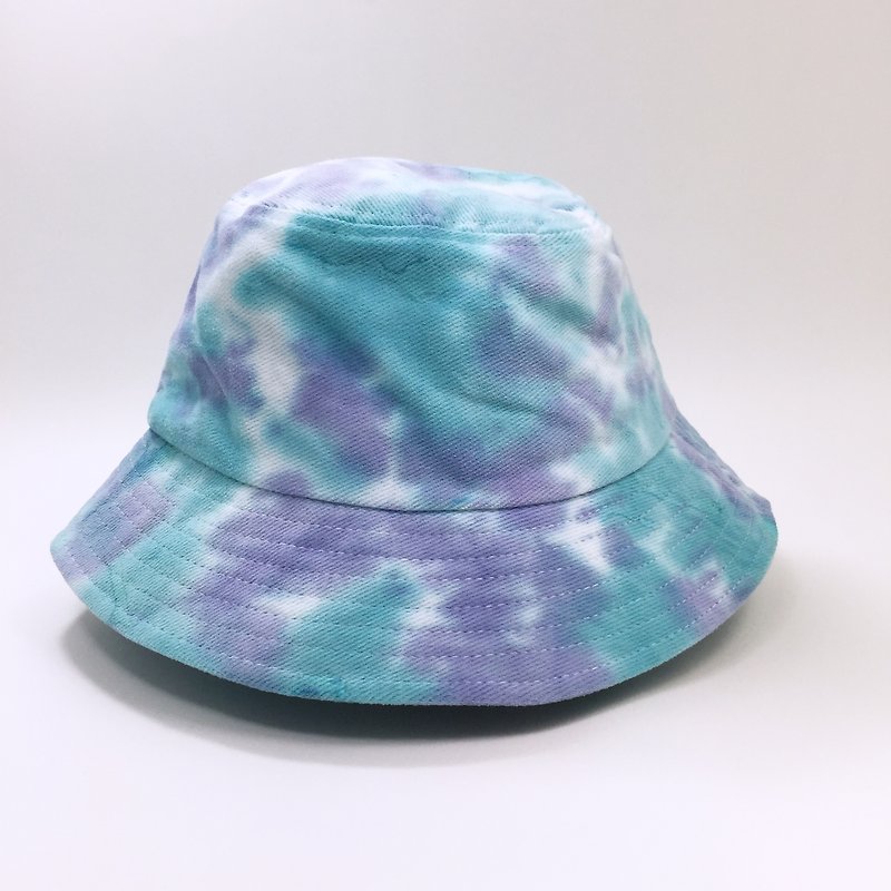 漁夫帽 帽子 手染 渲染 染色/客製 交換禮物 聖誕禮物 生日禮物 情人節禮物 [紫色糖果] - 帽子 - 棉．麻 藍色