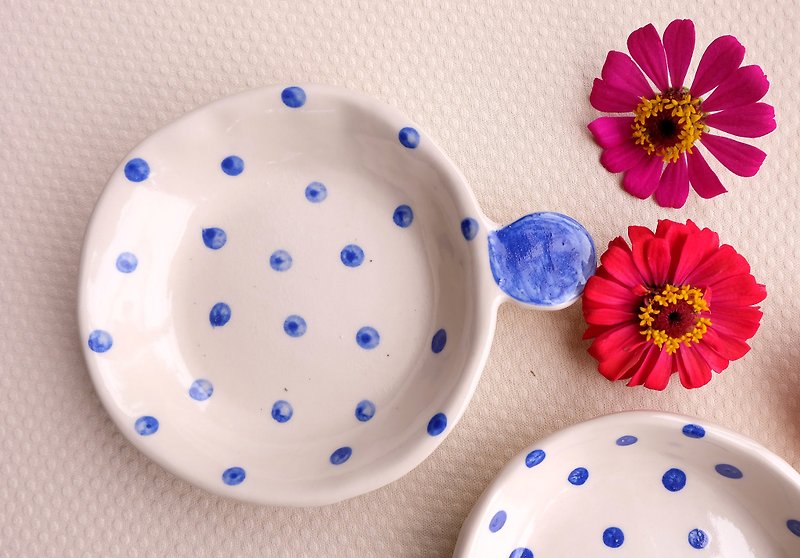 藍色點點陶製圓碗 - 小碟/醬油碟 - 瓷 藍色