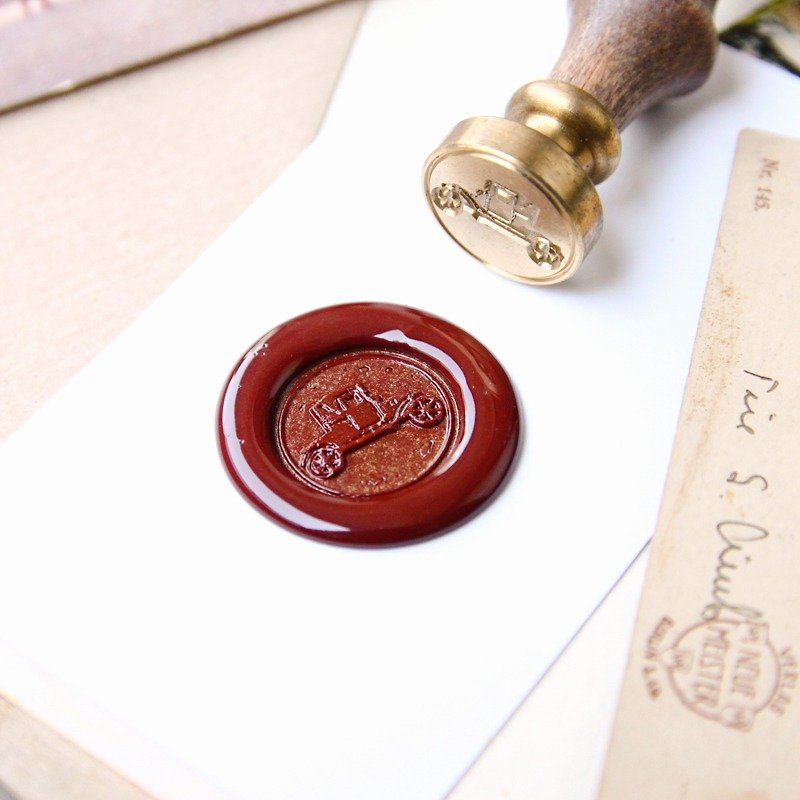 Sealing Wax Stamp Set w/a wax- Antique Car - Stamps & Stamp Pads - Other Metals Red