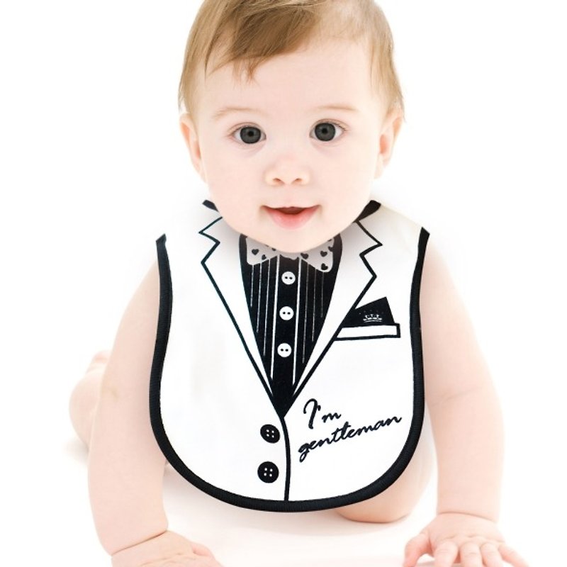 PUREST How to take a handsome little gentleman suit white baby bib / saliva towel - ผ้ากันเปื้อน - ผ้าฝ้าย/ผ้าลินิน ขาว