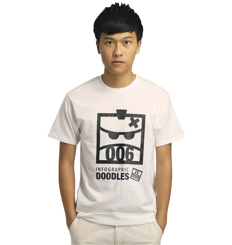 20%優惠券 Doodles 優閒男生白色T恤，型格Square 006圖案 - 男 T 恤 - 其他材質 白色